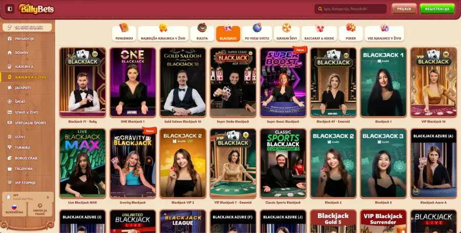 Izbira blackjack iger v BillyBets