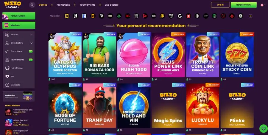 Izbira iger v Bizzo Casino