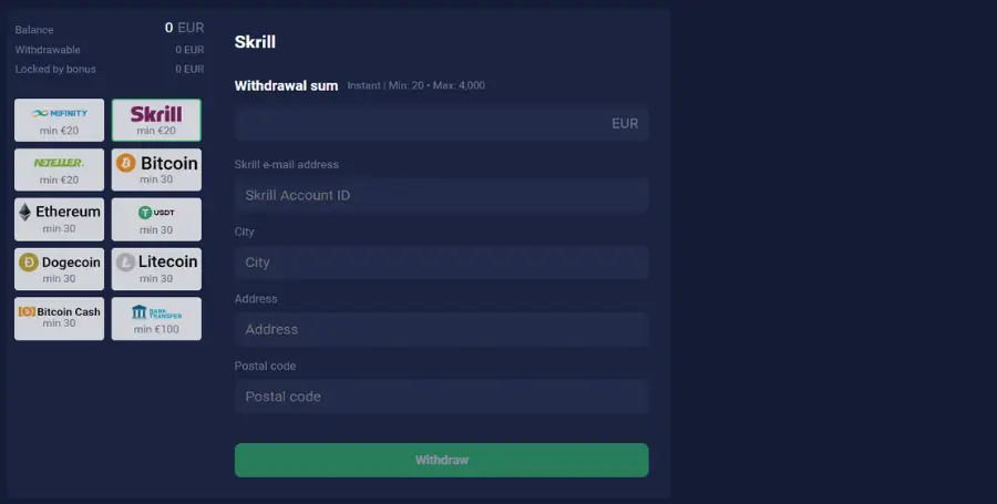 Izplačilo s Skrill v Joo Casino