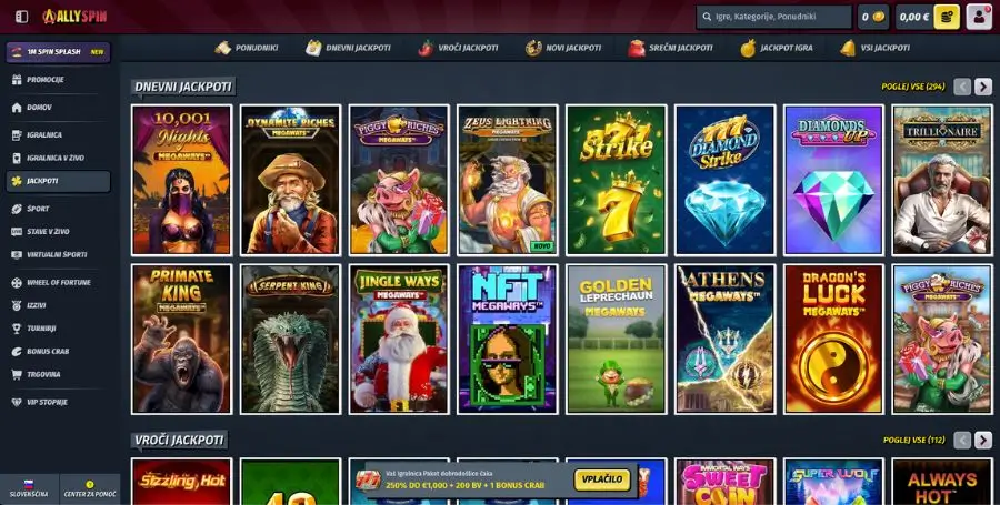 Jackpot igre v AllySpin