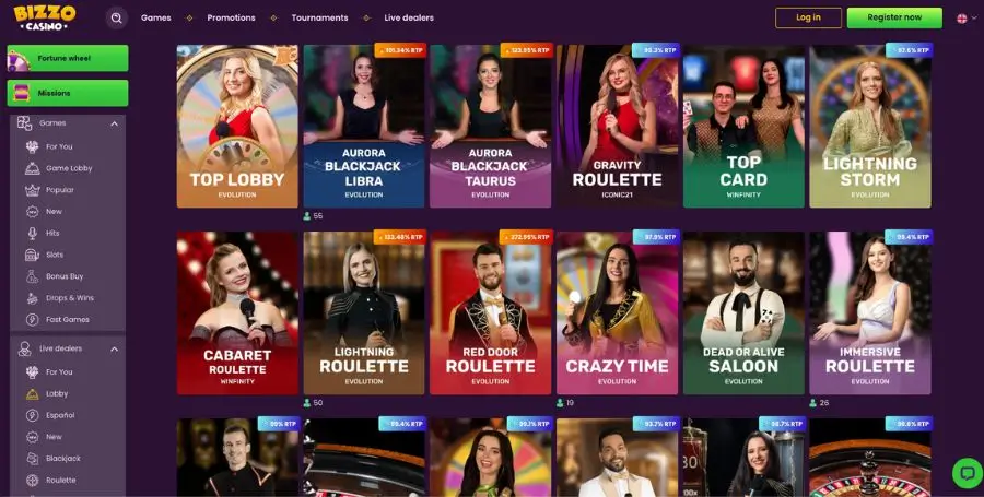 Live casino v Bizzo Casino