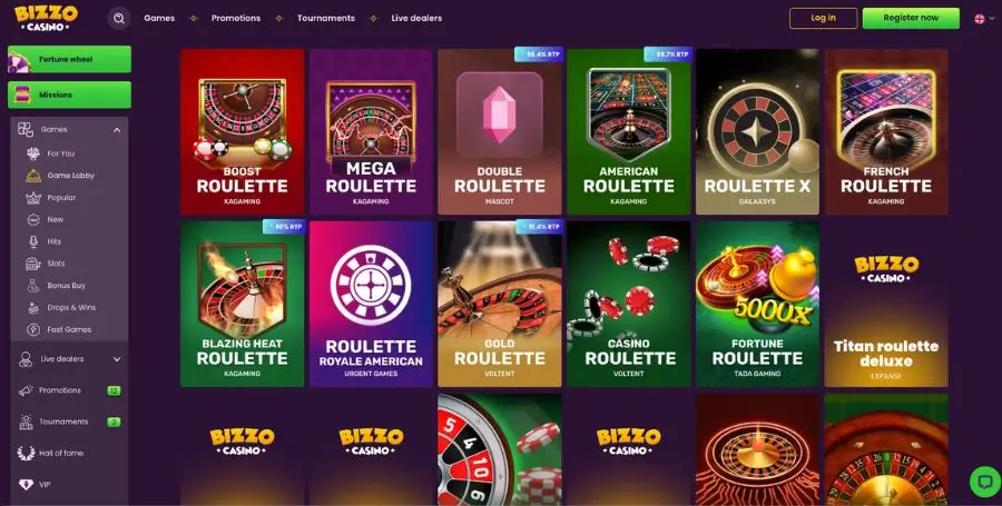 Namizne igre v Bizzo Casino