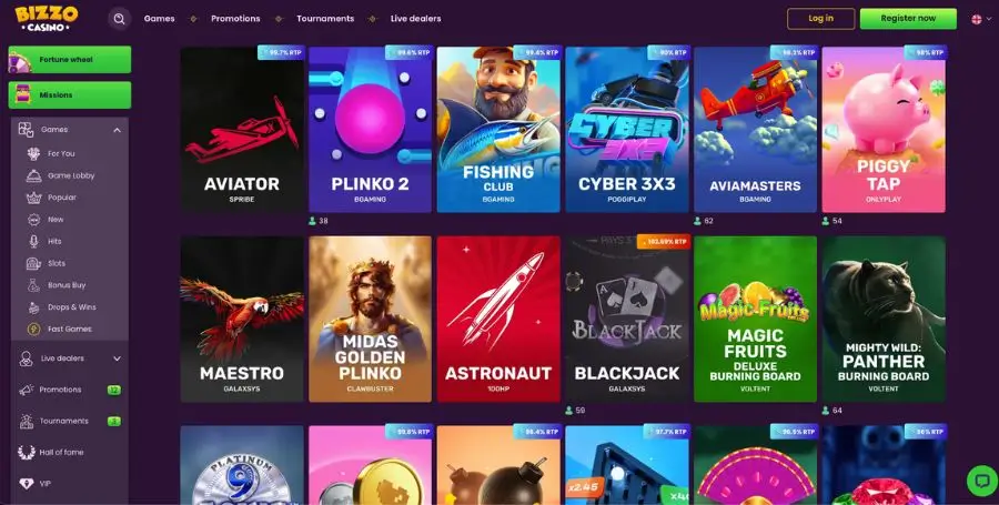 Posebne igre v Bizzo Casino
