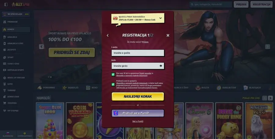 Postopek registracije v AllySpin