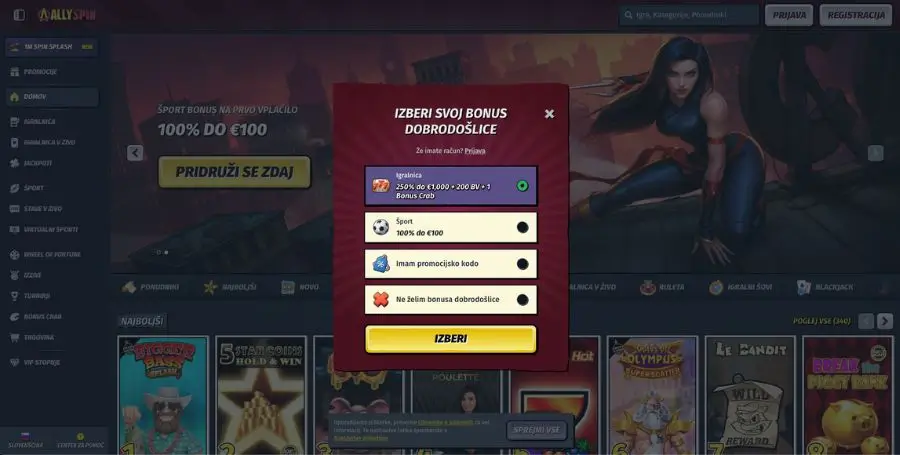 Postopek registracije v AllySpin