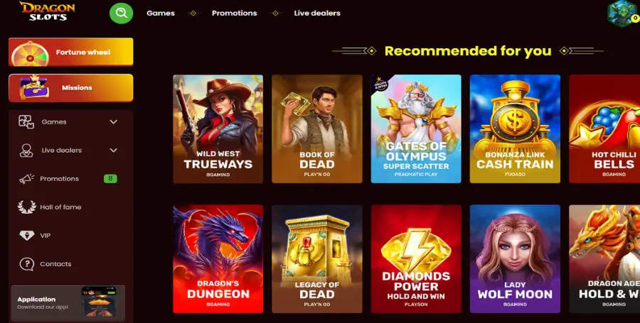 Pregled Domače Strani v DragonSlots Casino