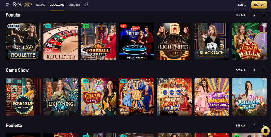 Prikaz Iger v Živo v RollXO Casino