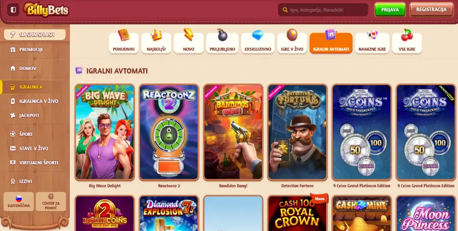 Prikaz Igralnih Avtomatov v BillyBets Casino