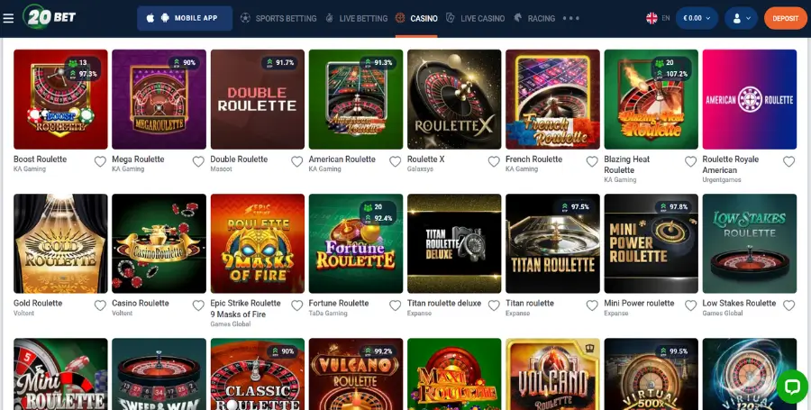 Prikaz Namiznih Iger v 20Bet Casino