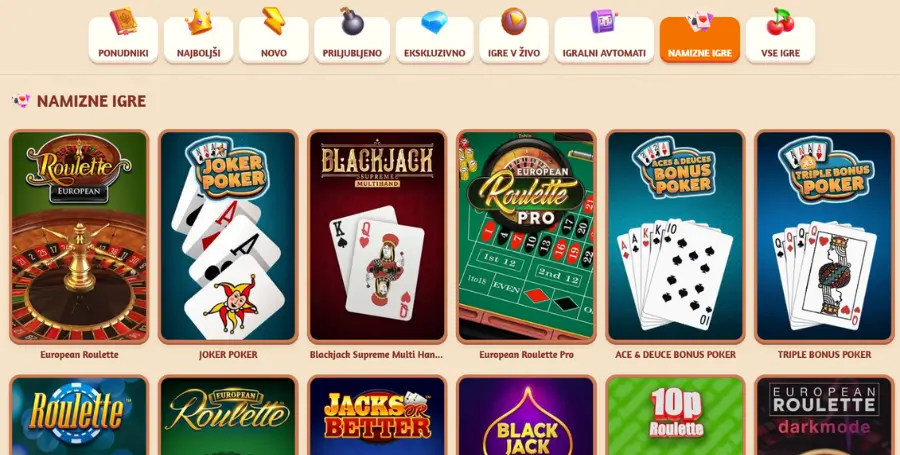 Prikaz Namiznih Iger v BillyBets Casino