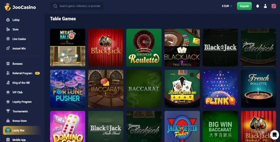 Prikaz Namiznih Iger v Joo Casino