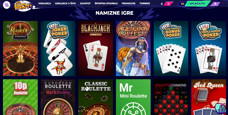 Prikaz Namiznih Iger v MrPacho Casino