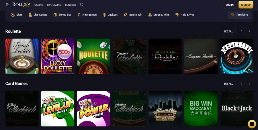 Prikaz Namiznih Iger v RollXO Casino