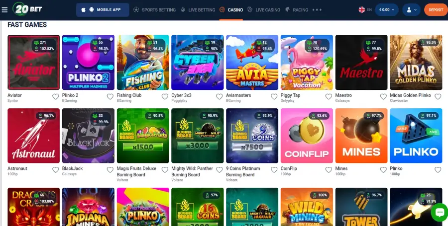 Prikaz Posebnih Iger v 20Bet Casino