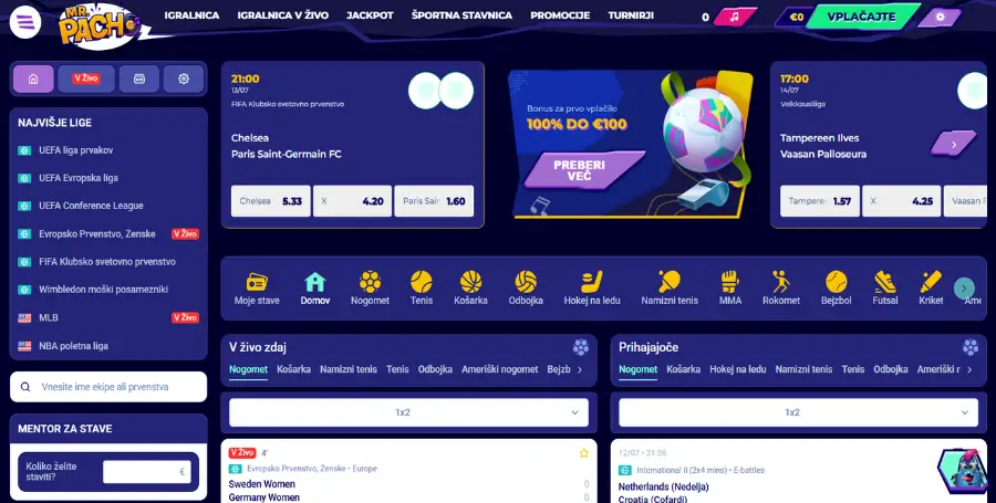 Prikaz Športne Stavnice v MrPacho Casino
