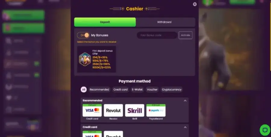 Prikaz bonusa v Bizzo Casino