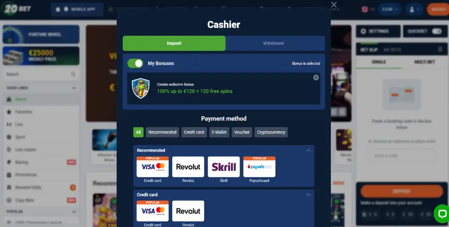 Prvo Vplačilo v 20Bet Casino
