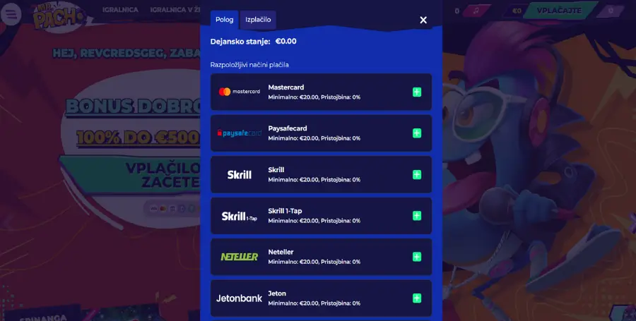 Prvo Vplačilo v MrPacho Casino