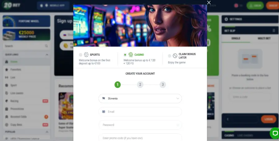 Registracija v 20Bet Casino