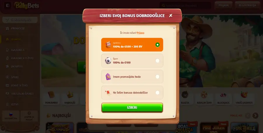 Registracija v BillyBets Casino