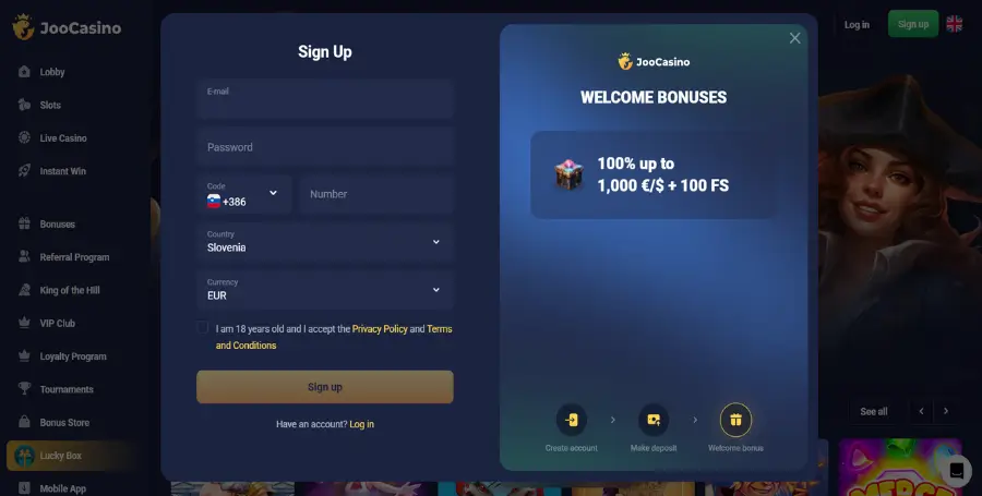 Registracija v Joo Casino