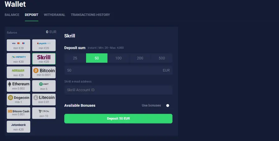 Vplačilo s Skrill v Joo Casino