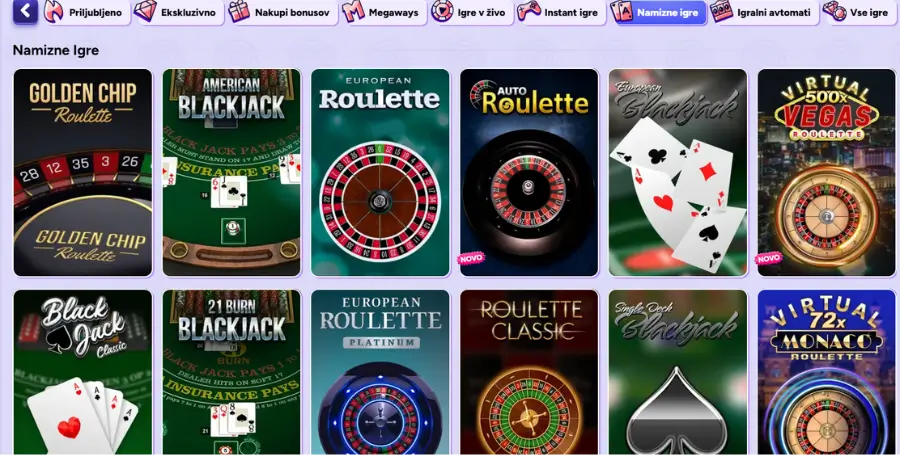 Prikaz Namiznih Iger v Spinbara Casino
