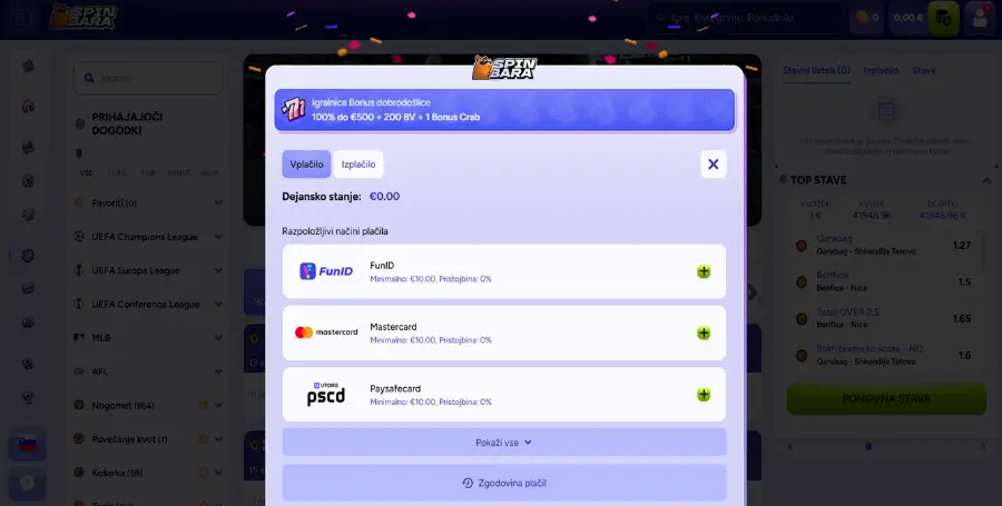 Prvo Vplačilo v Spinbara Casino