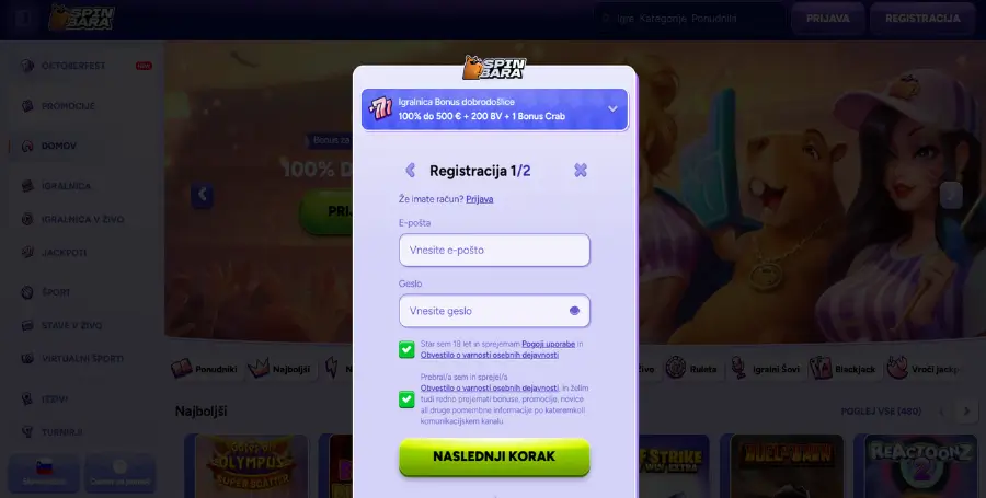 Prikaz Registracije v Spletnem Kazinoju Spinbara