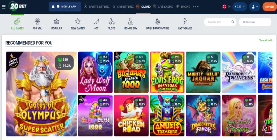 Prikaz Spletne Igralnice v 20bet Casino