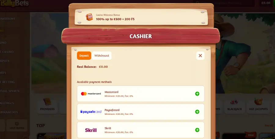 Prikaz Prvega Vplačila v Spletnem Kazinoju BillyBets