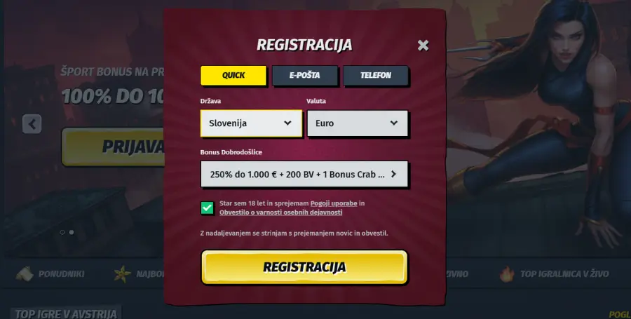Prikaz Postopka Registracije v Spletni Igralnici AllySpin