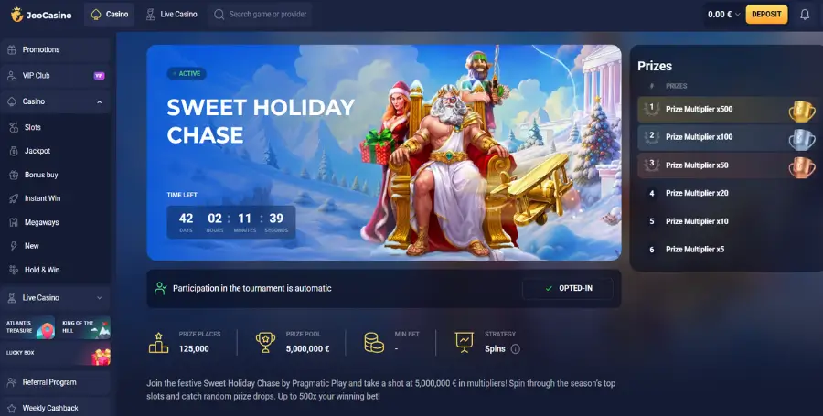 Prikaz Promocije Sweet Holiday Chase od Pragmatic Play v Igralnici Joo Casino
