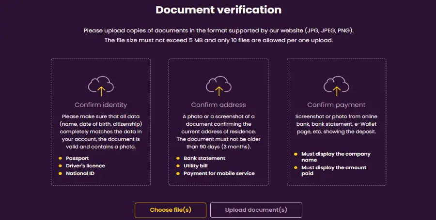 Prikaz postopka preverjanja identitete (KYC) v Bizzo Casino