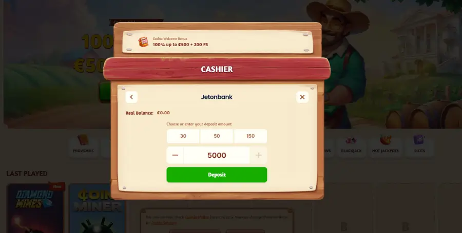 Vplačilo z Jeton v BillyBets Casino