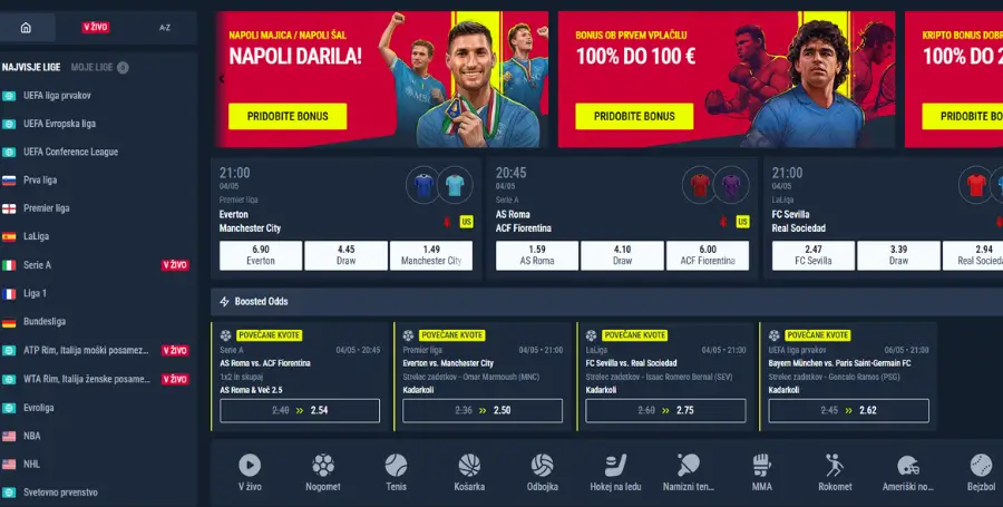 Prikaz Športne Stavnice v Rabona Casino