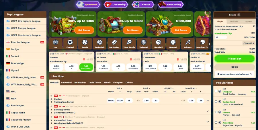 Prikaz Športne Stavnice v Wazamba Casino