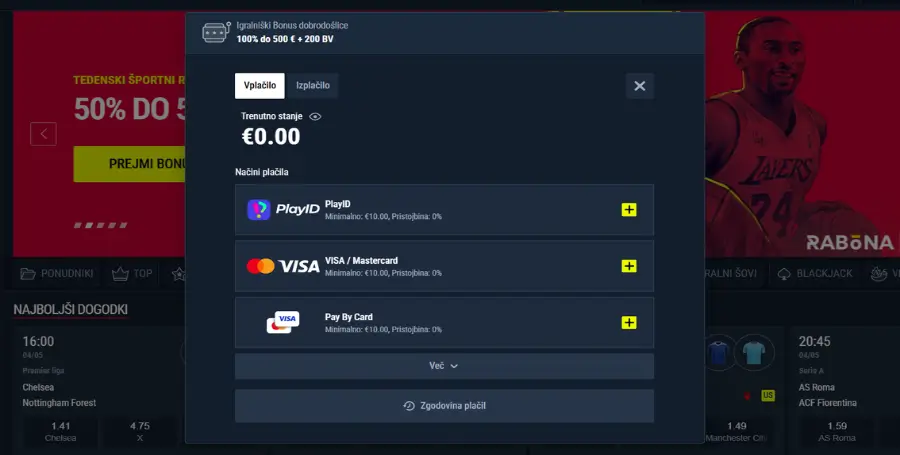 Prvo Vplačilo v Rabona Casino
