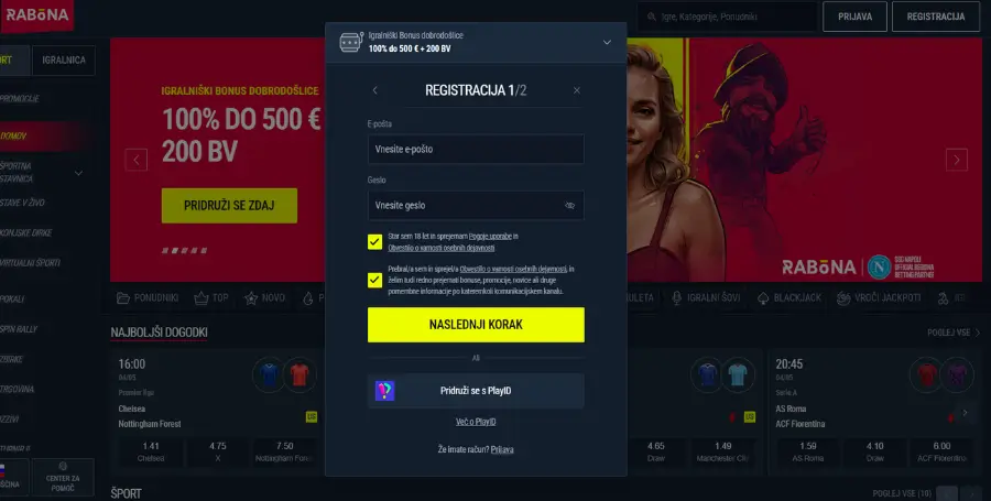 Registracija v Rabona Casino