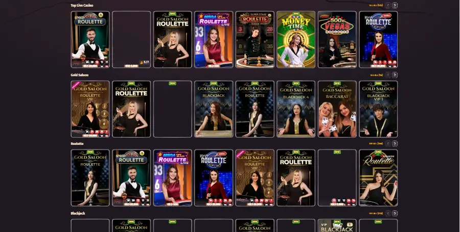 V Dragonia lahko igraš več sto iger v živo, kamor sodijo tako različice rulete in blackjacka s pravimi delivci kot tudi igralni šovi z naprednimi mehanikami