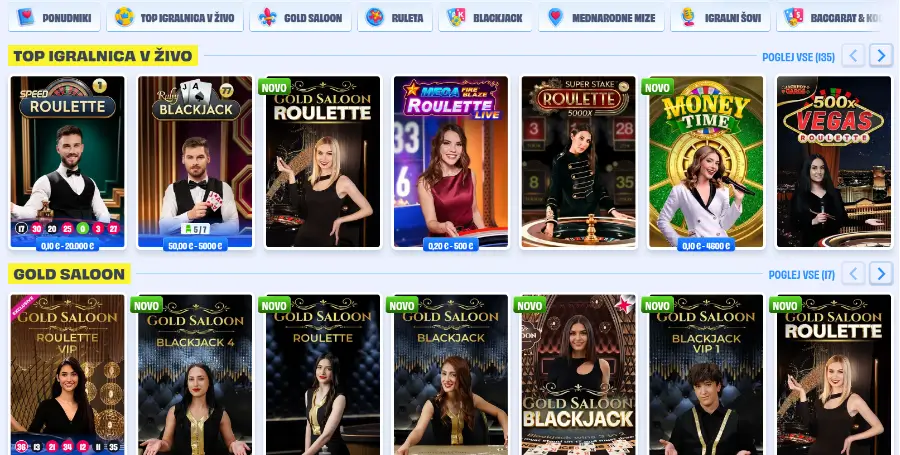 Prikaz Iger v Živo v Onlyspins Casino
