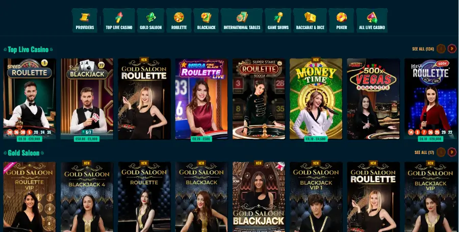 Prikaz Iger v Živo v Spinanga Casino