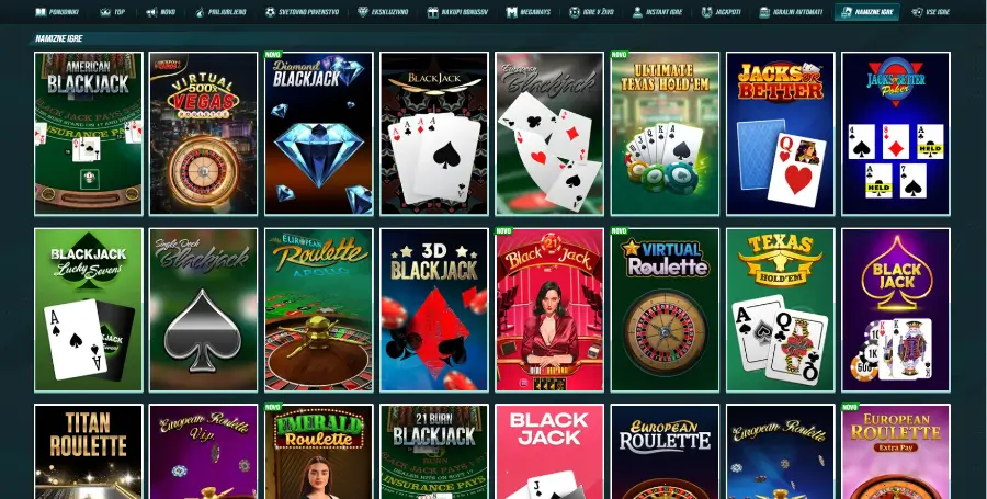 V Golisimo lahko igraš namizne igre, kot so blackjack, ruleta, in poker, s progresivnimi nagradami, bonusnimi stavami in posebnimi tematikami