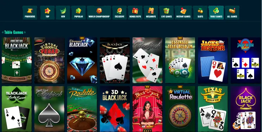 Prikaz Namiznih Iger v Spinanga Casino