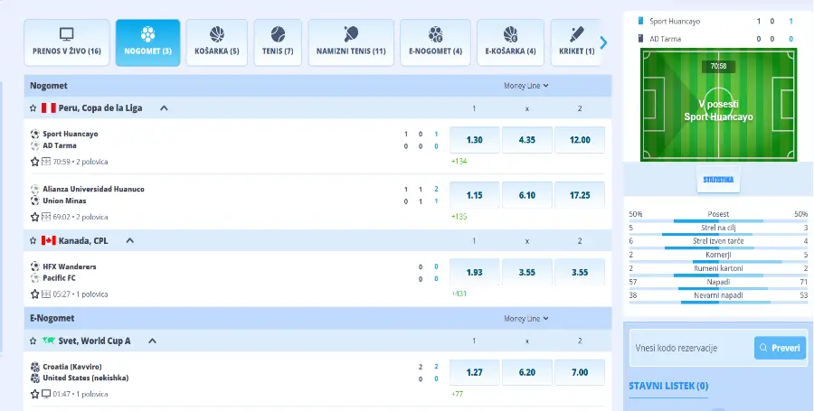 Prikaz Športne Stavnice v Onlyspins Casino