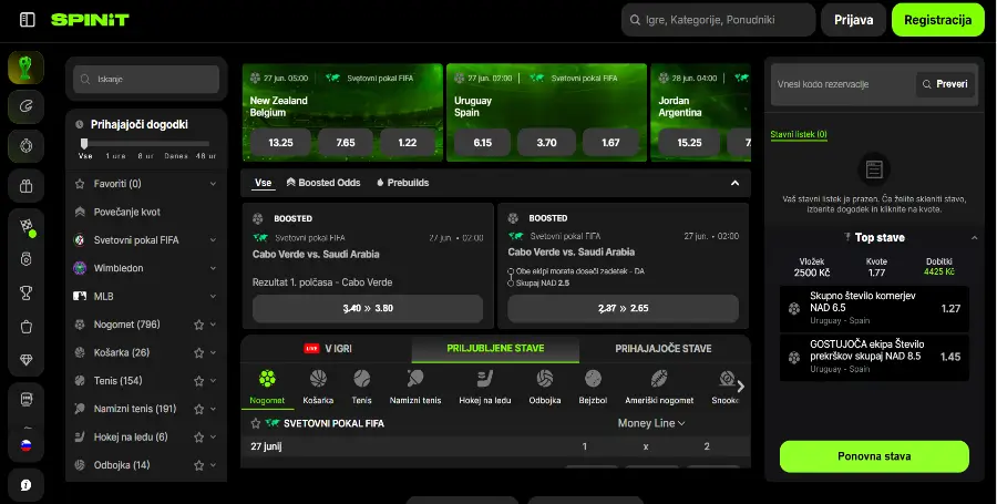 Prikaz Športne Stavnice v Spinit Casino