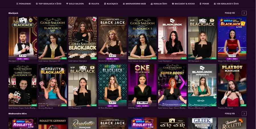 Prikaz Iger v Živo v Malina Casino