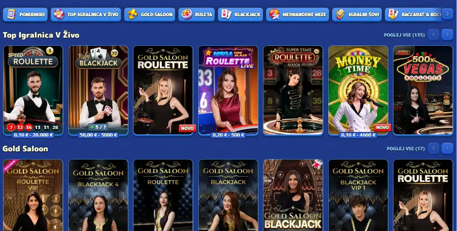 Prikaz Iger v Živo v Pistolo Casino
