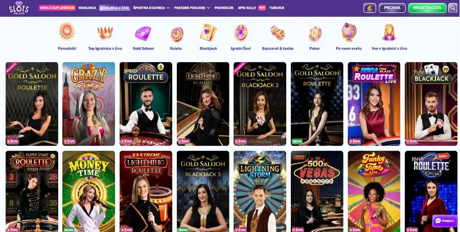 Prikaz Iger v Živo v SlotsPalace Casino