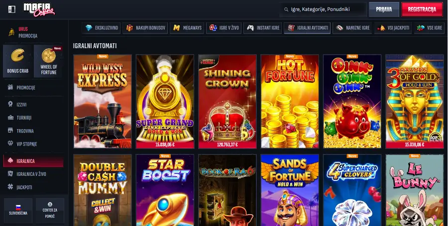 Prikaz Igralnih Avtomatov v Mafia Casino